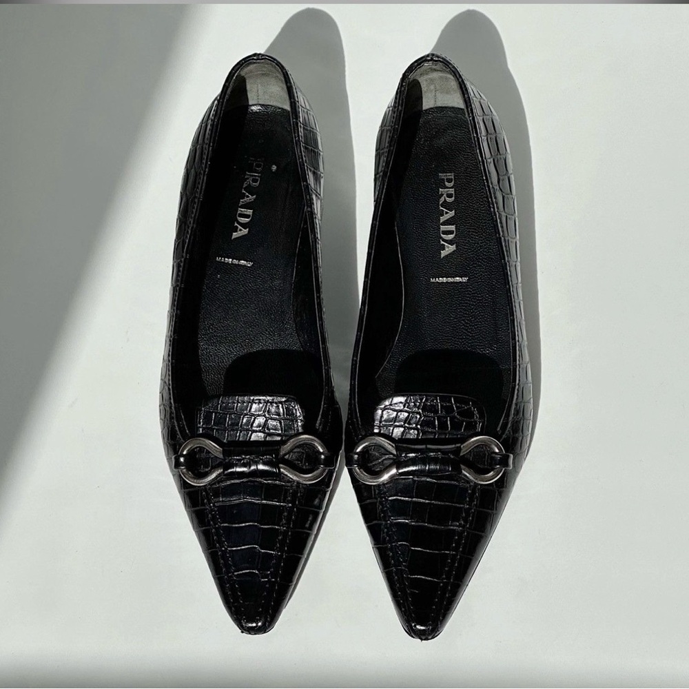 Prada Black Textured Loafers